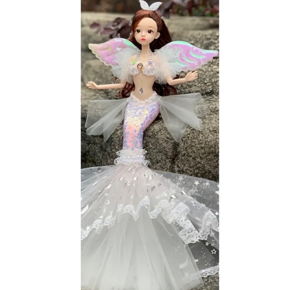 NEW! Gorgeous White and Silver Princess Angel Doll with Brown Hair and Wings! - Picture 2 of 2
